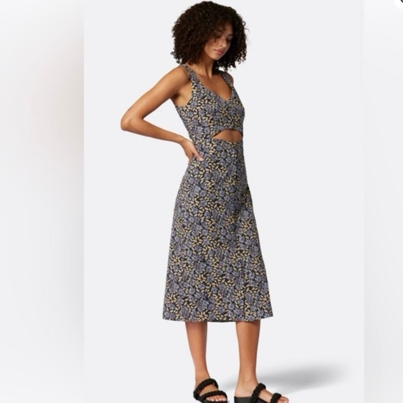 Joie Paige Cotton Midi Dress Caviar Multi Black Floral Print – Size L – NWOT - Picture 1 of 12